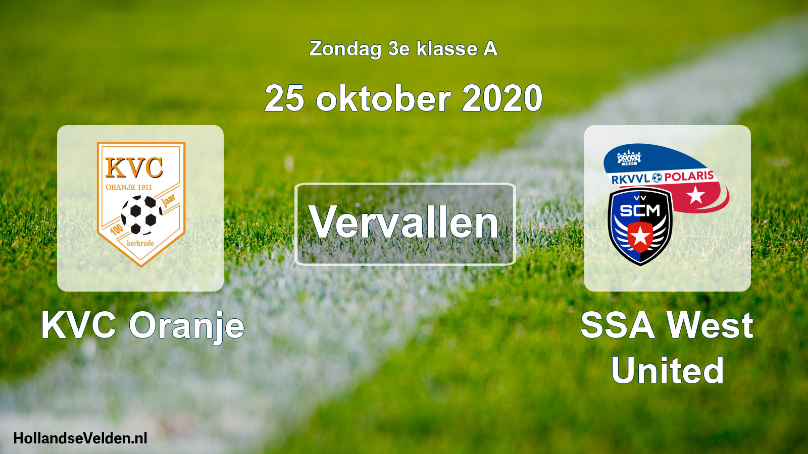 Scheduled Match: KVC Oranje - SSA West United (25 October 2020)