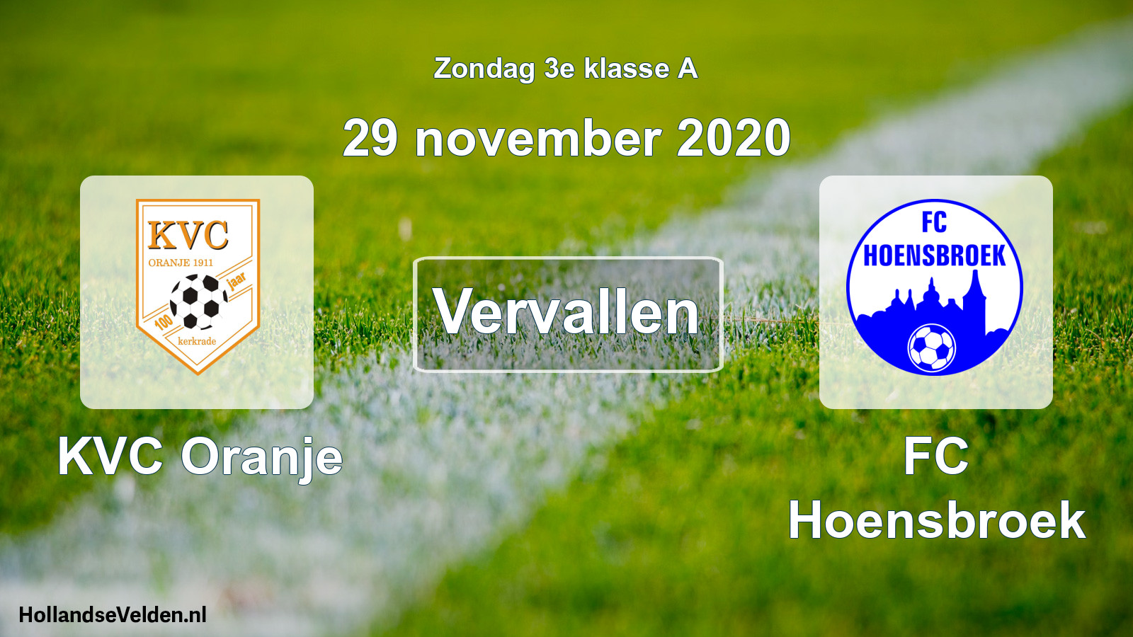 Scheduled Match: KVC Oranje - FC Hoensbroek (29 November 2020)