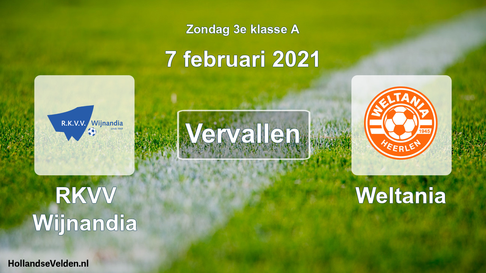 Scheduled Match: RKVV Wijnandia - Weltania (7 February 2021)