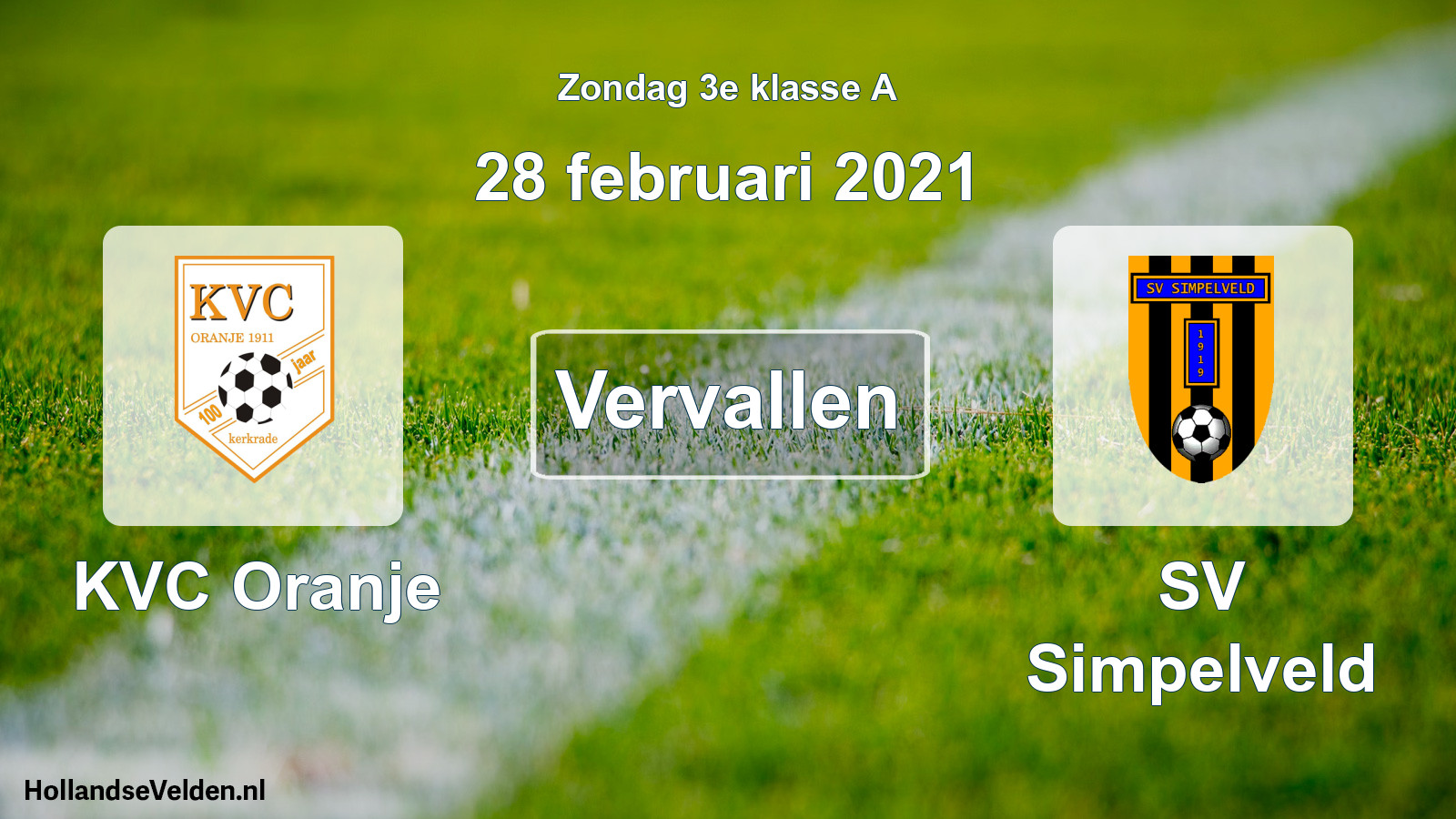 Scheduled Match: KVC Oranje - SV Simpelveld (28 February 2021)
