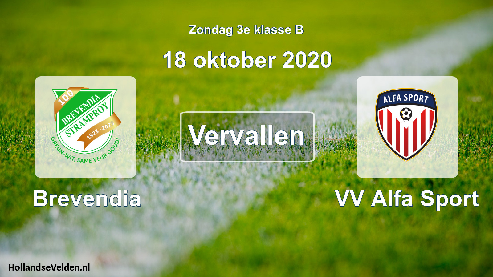 Scheduled Match: Brevendia - VV Alfa Sport (18 October 2020)