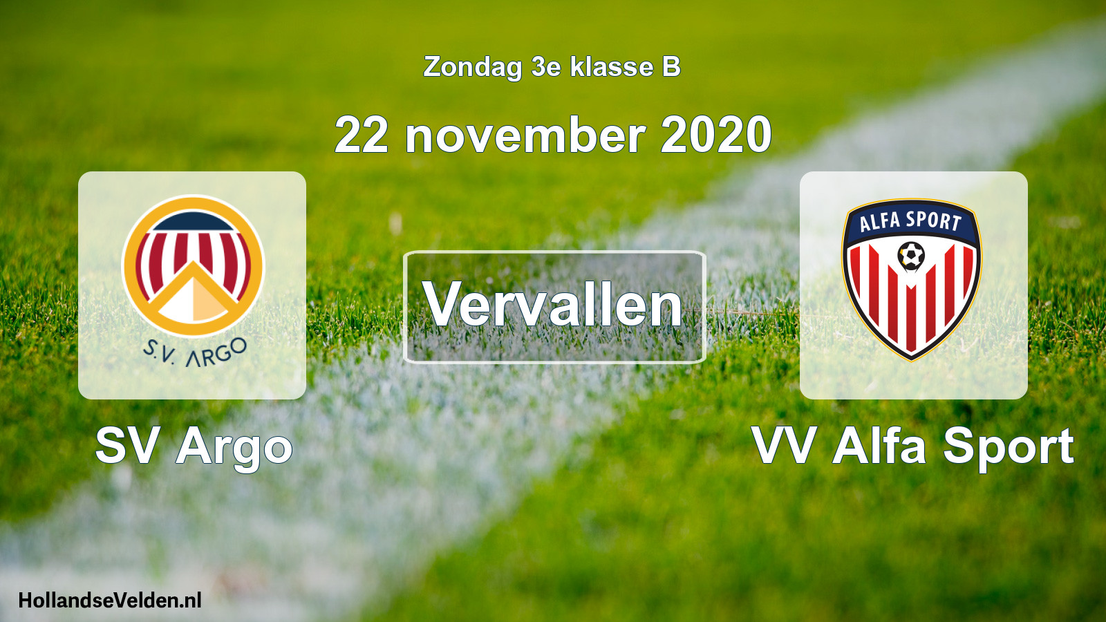 Scheduled Match: SV Argo - VV Alfa Sport (22 November 2020)