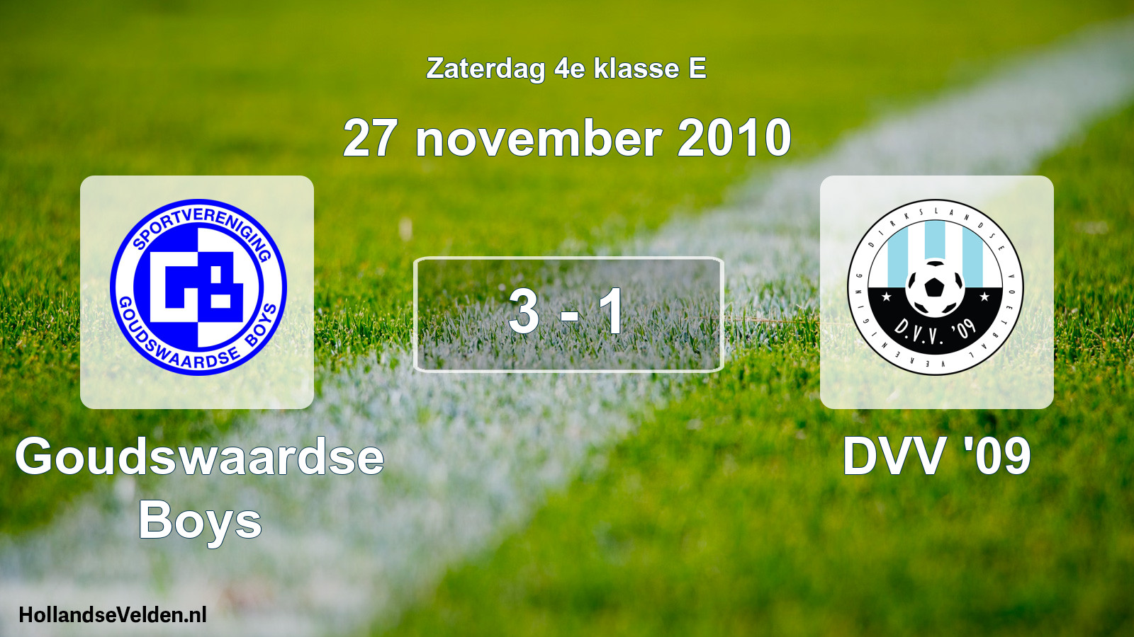 Total number of matches played: Goudswaardse Boys - DVV '09 3 - 1 (27 November 2010)