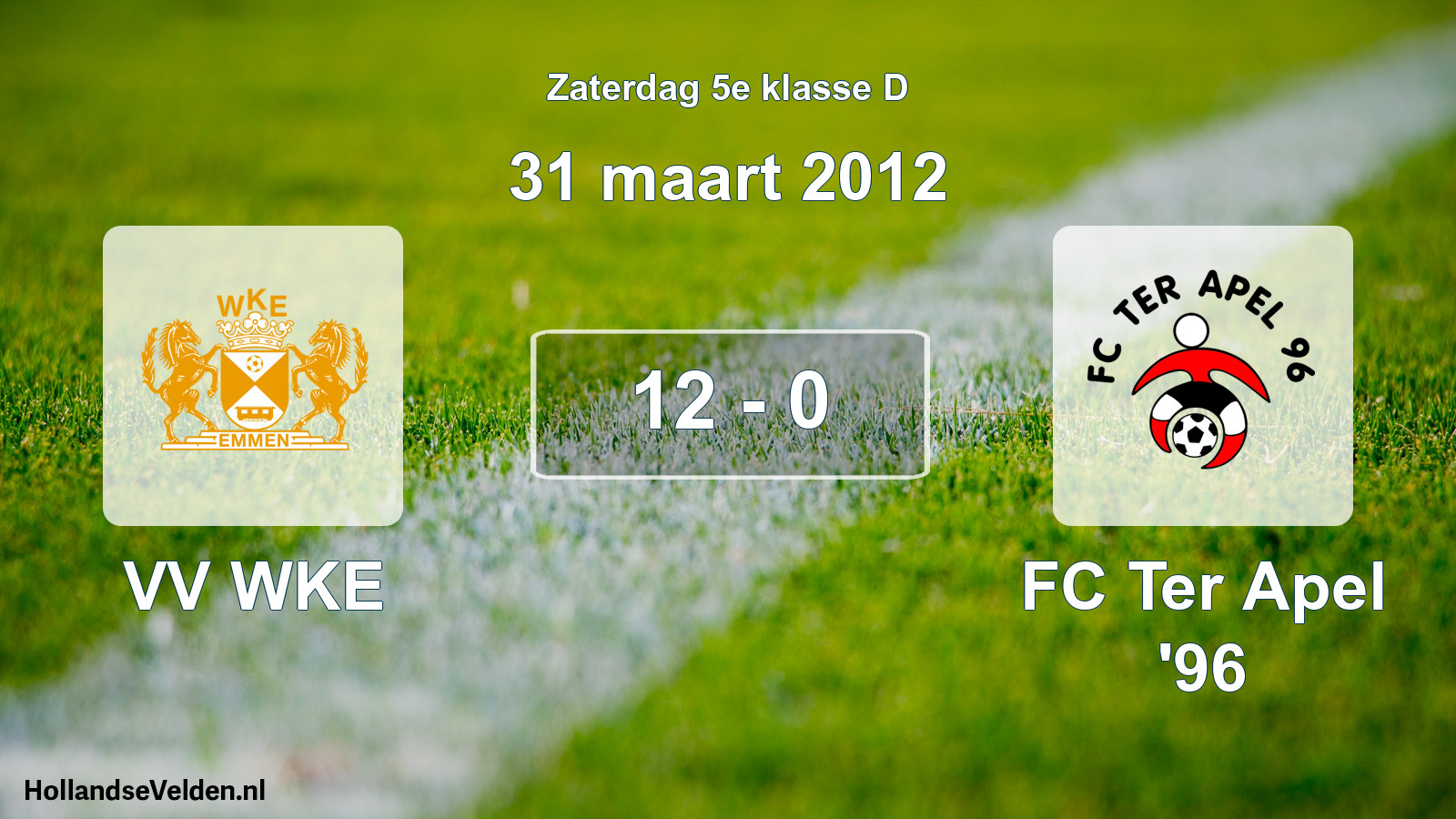 Total number of matches played: VV WKE - FC Ter Apel '96 12 - 0 (31 March 2012)