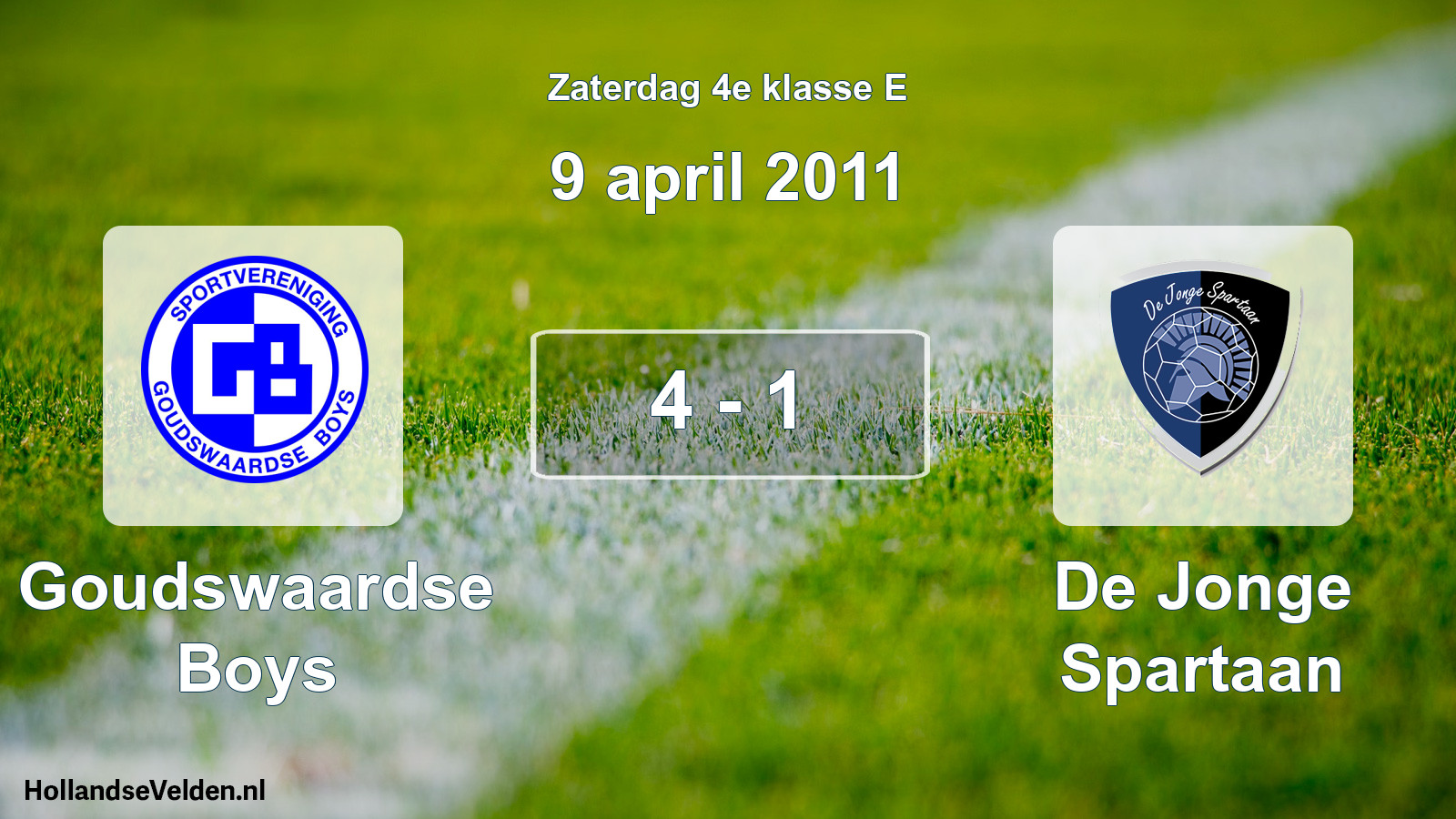Total number of matches played: Goudswaardse Boys - De Jonge Spartaan 4 - 1 (9 April 2011)