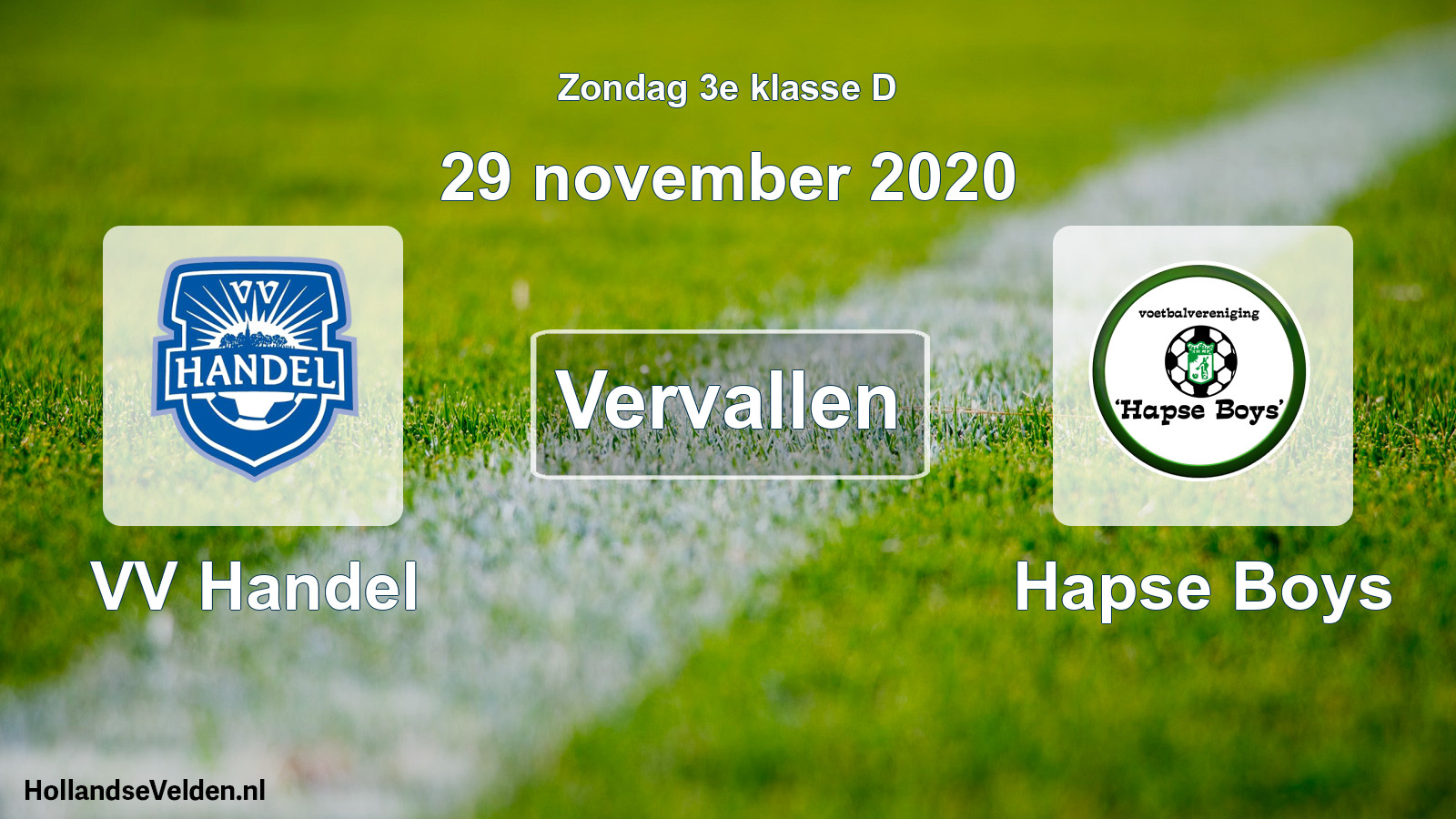 Scheduled Match: VV Handel - Hapse Boys (29 November 2020)