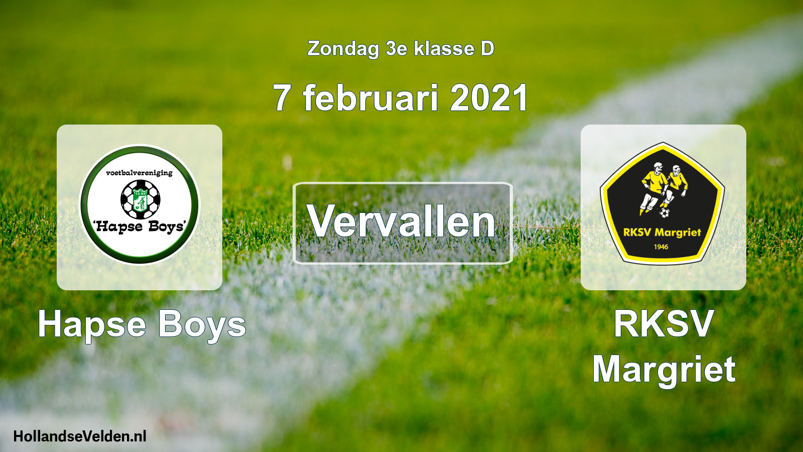 Scheduled Match: Hapse Boys - RKSV Margriet (7 February 2021)