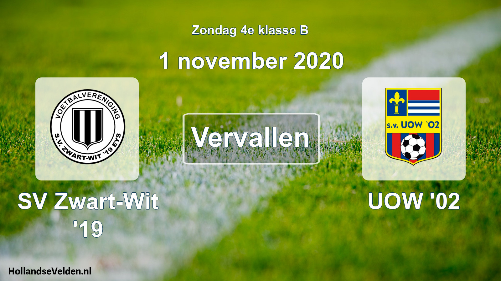 Scheduled Match: SV Zwart-Wit '19 - UOW '02 (1 November 2020)