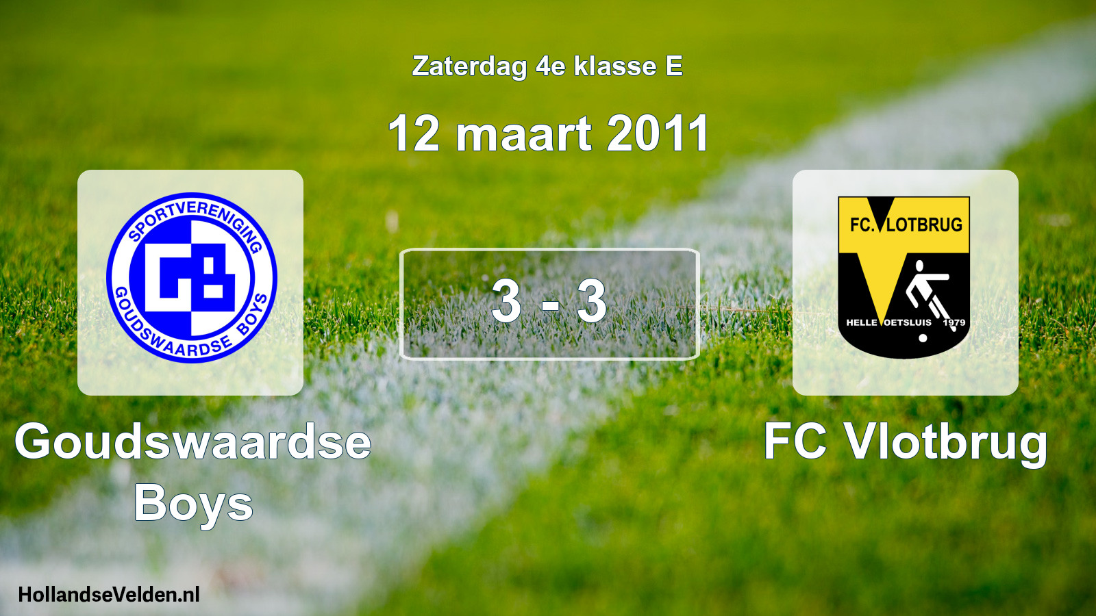 Total number of matches played: Goudswaardse Boys - FC Vlotbrug 3 - 3 (12 March 2011)