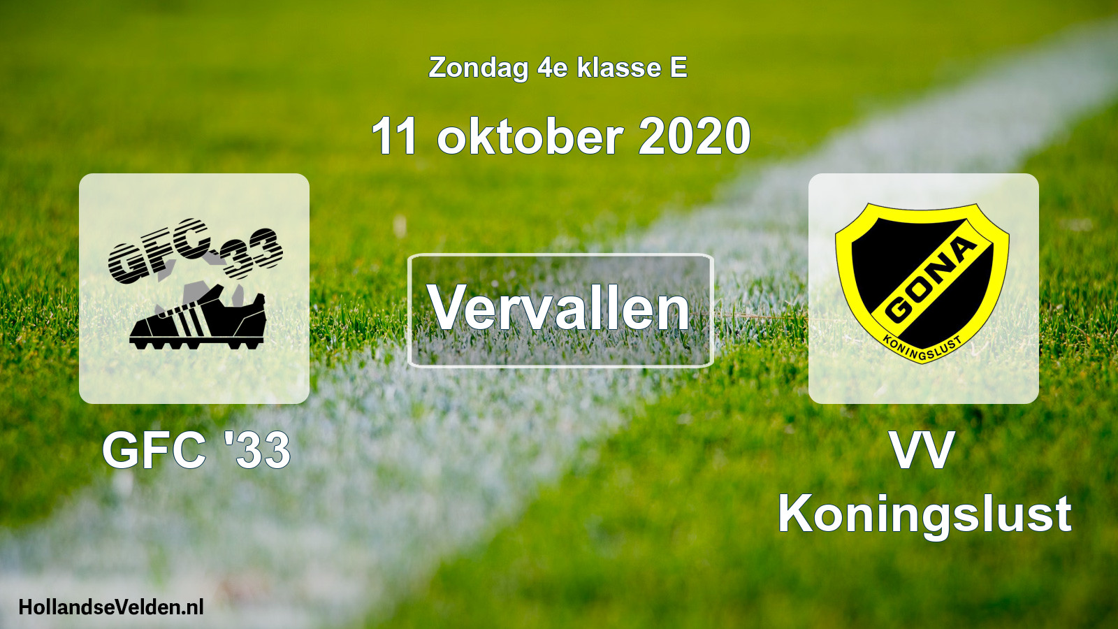 Scheduled Match: GFC '33 - VV Koningslust (11 October 2020)