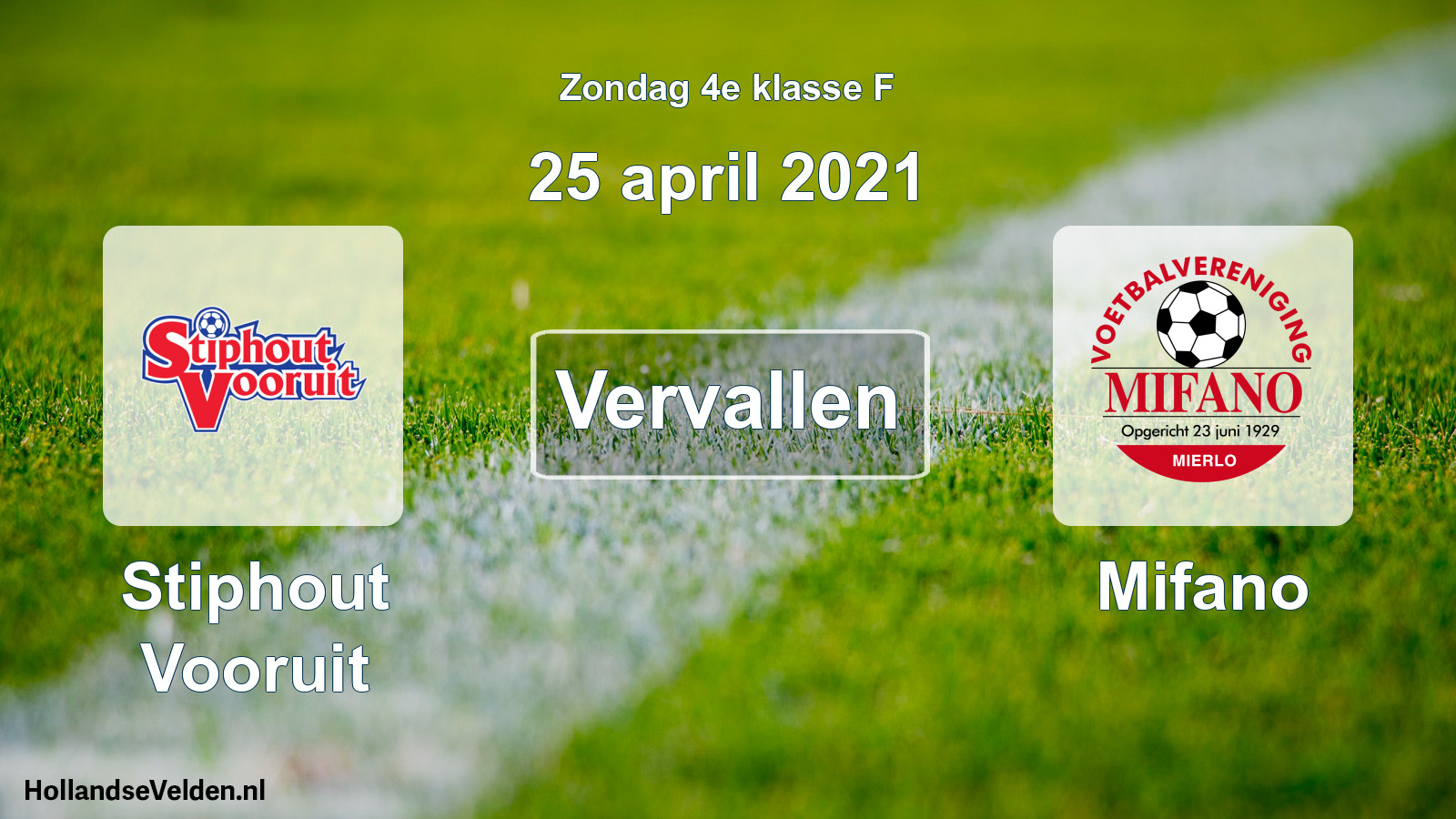 Scheduled Match: Stiphout Vooruit - Mifano (25 April 2021)