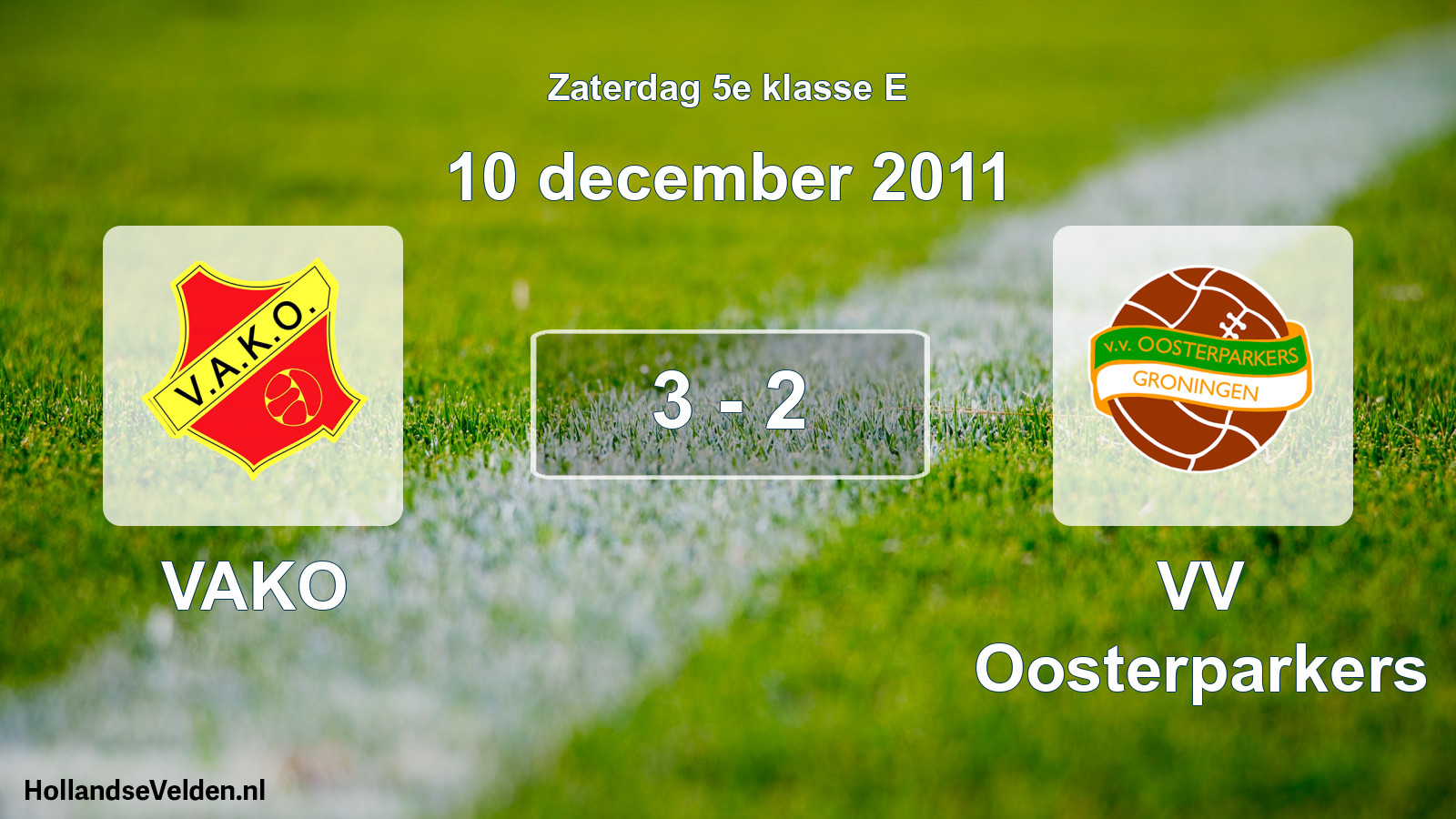 Total number of matches played: VAKO - VV Oosterparkers 3 - 2 (10 December 2011)