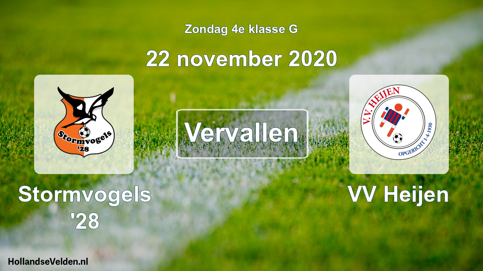 Scheduled Match: Stormvogels '28 - VV Heijen (22 November 2020)