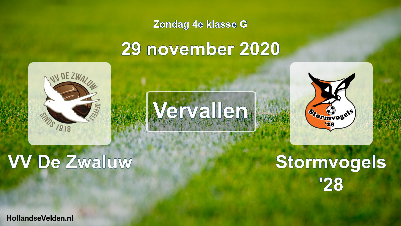 Scheduled Match: VV De Zwaluw - Stormvogels '28 (29 November 2020)