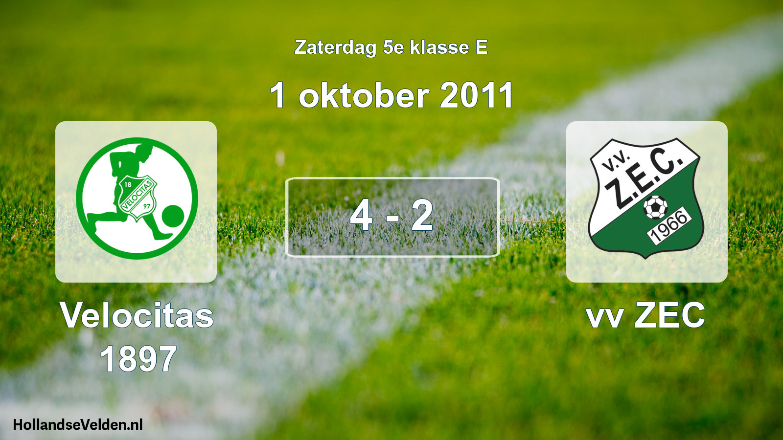 Total number of matches played: Velocitas 1897 - vv ZEC 4 - 2 (1 October 2011)