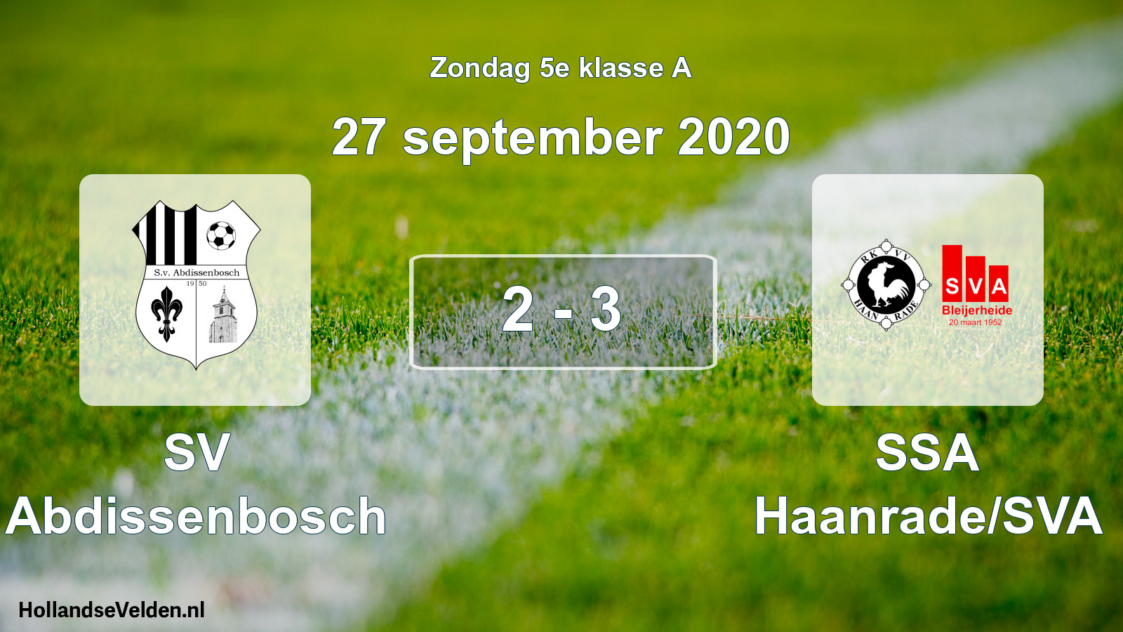 Total number of matches played: SV Abdissenbosch - SSA Haanrade/SVA 2 - 3 (27 September 2020)