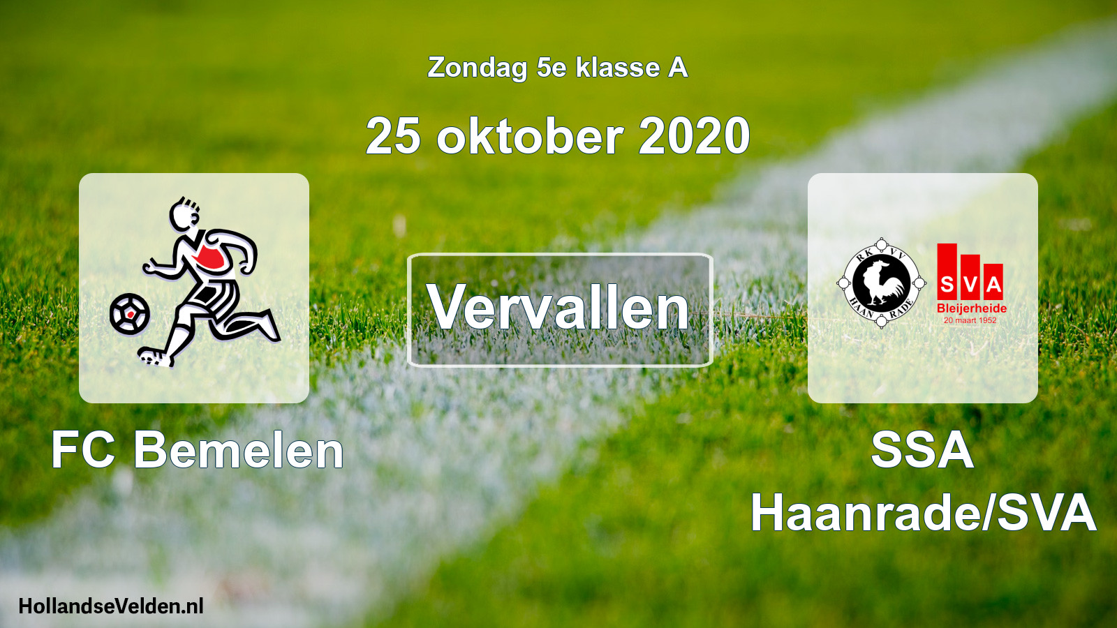 Scheduled Match: FC Bemelen - SSA Haanrade/SVA (25 October 2020)