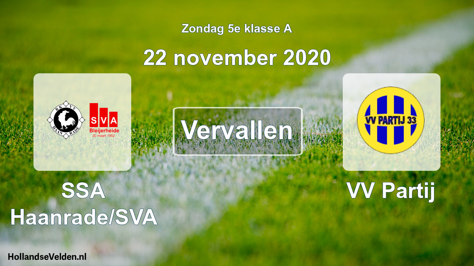 Scheduled Match: SSA Haanrade/SVA - VV Partij (22 November 2020)