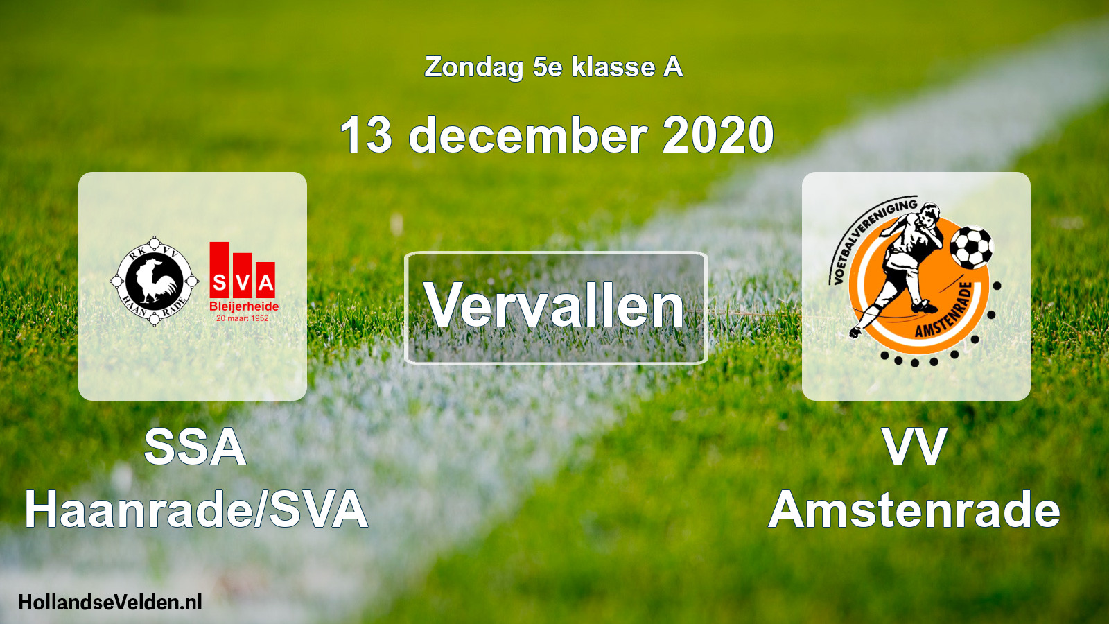 Scheduled Match: SSA Haanrade/SVA - VV Amstenrade (13 December 2020)