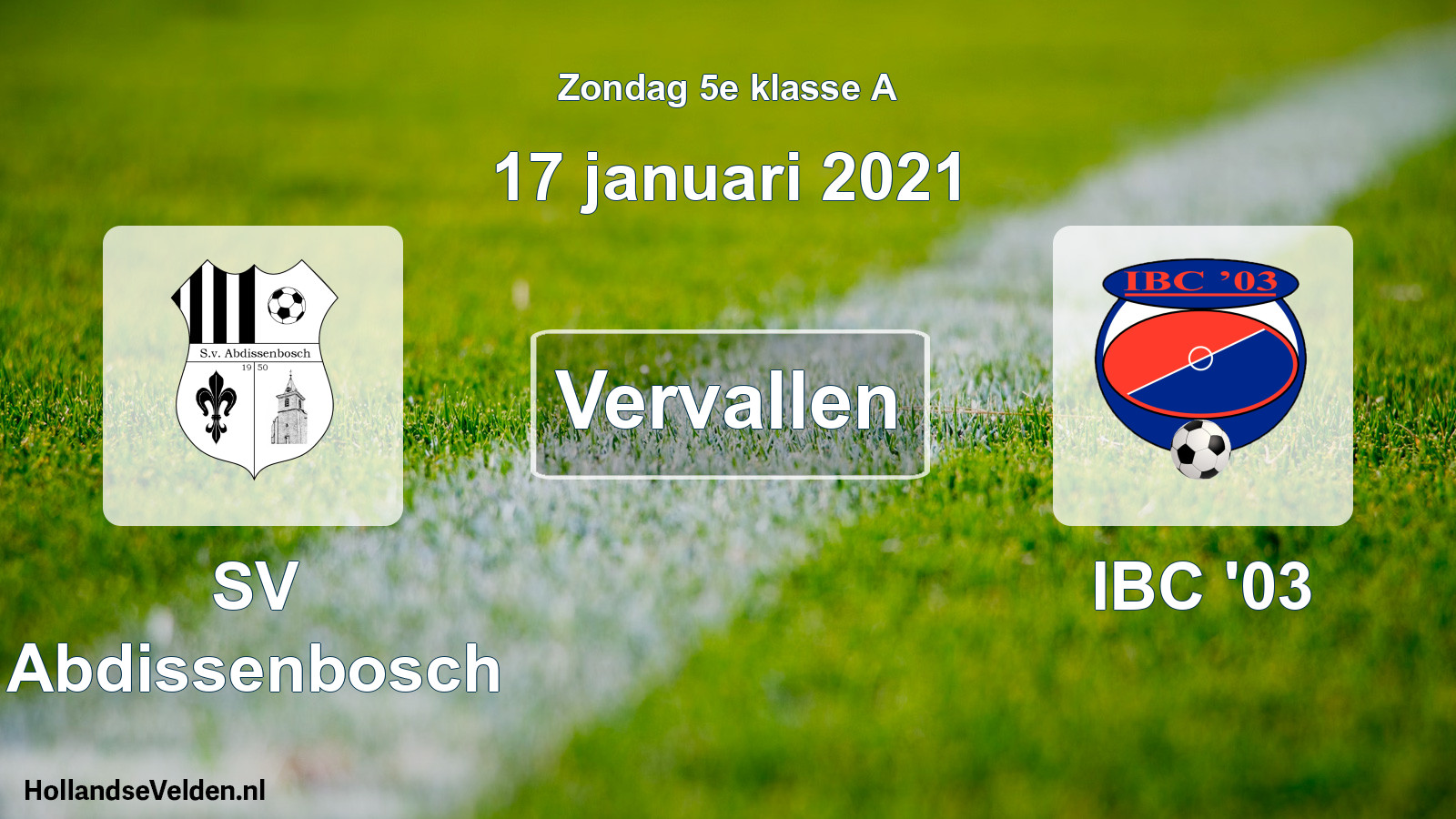 Scheduled Match: SV Abdissenbosch - IBC '03 (17 January 2021)