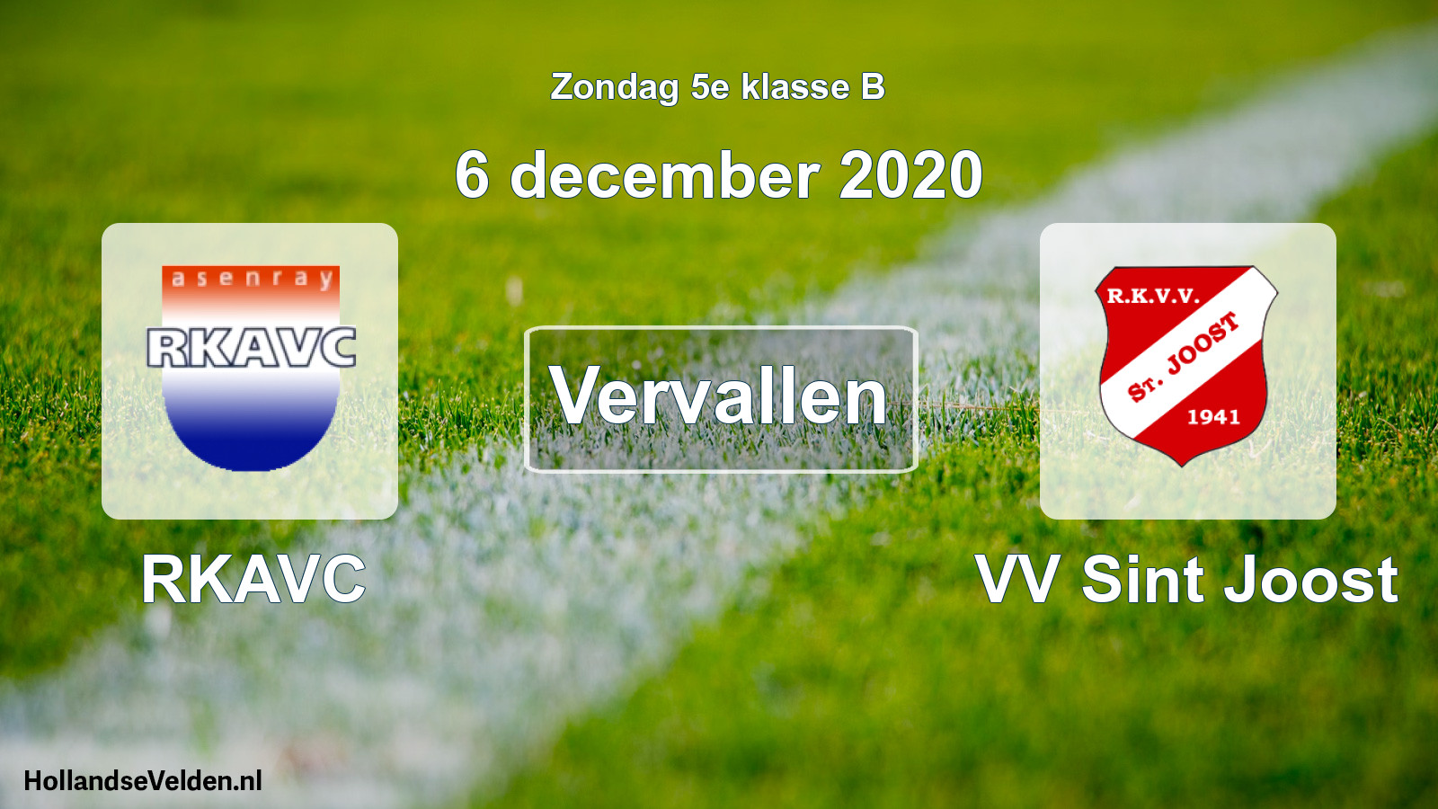 Scheduled Match: RKAVC - VV Sint Joost (6 December 2020)