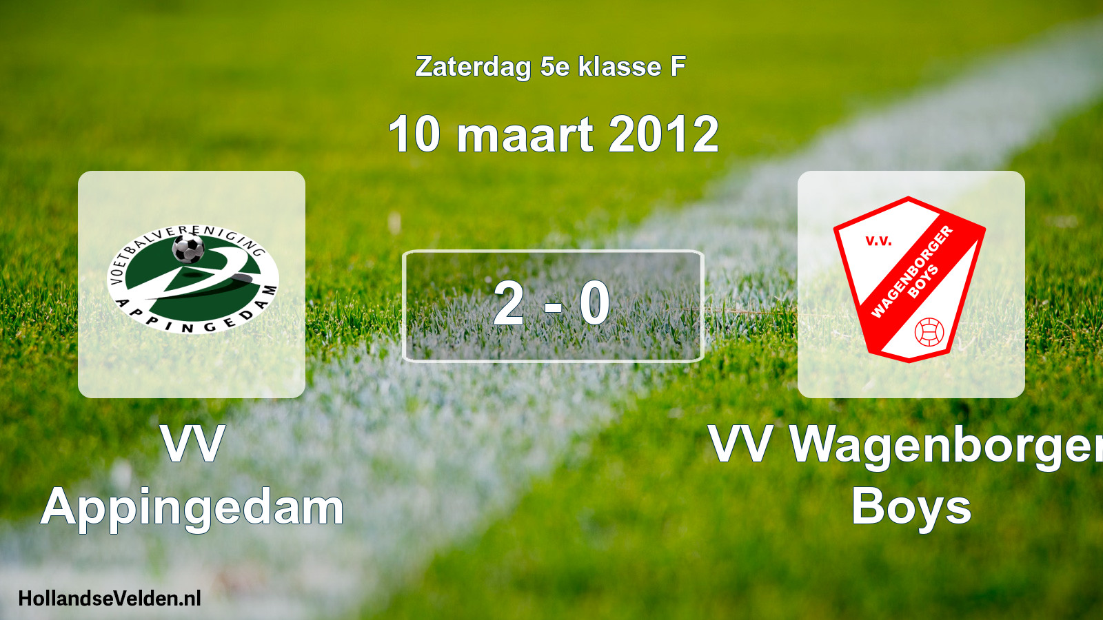 Total number of matches played: VV Appingedam - VV Wagenborger Boys 2 - 0 (10 March 2012)
