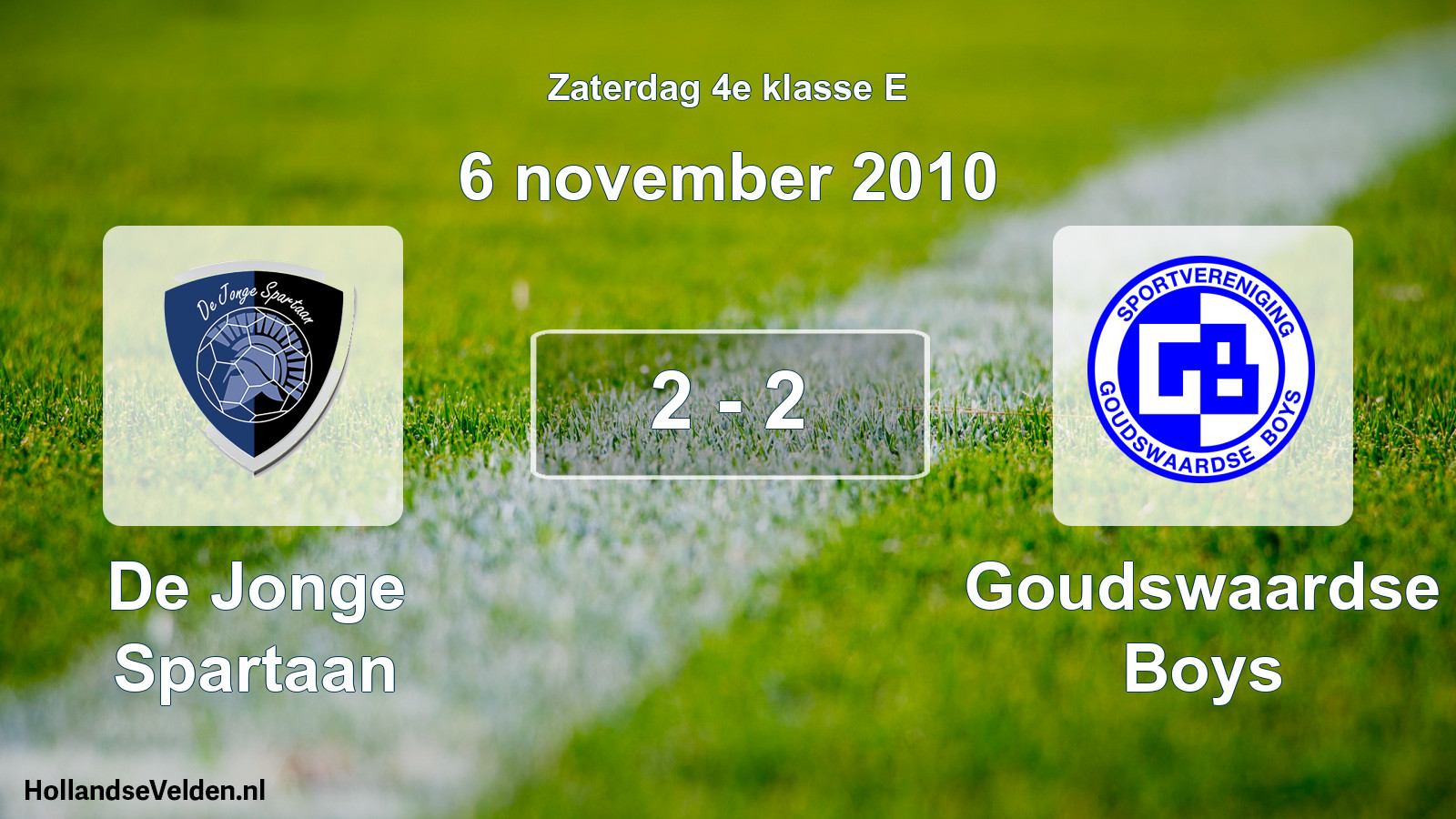 Total number of matches played: De Jonge Spartaan - Goudswaardse Boys 2 - 2 (6 November 2010)
