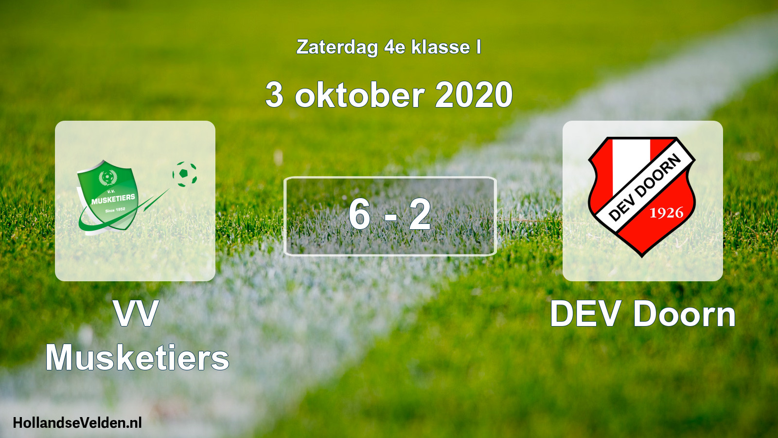 Total number of matches played: VV Musketiers - DEV Doorn 6 - 2 (3 October 2020)