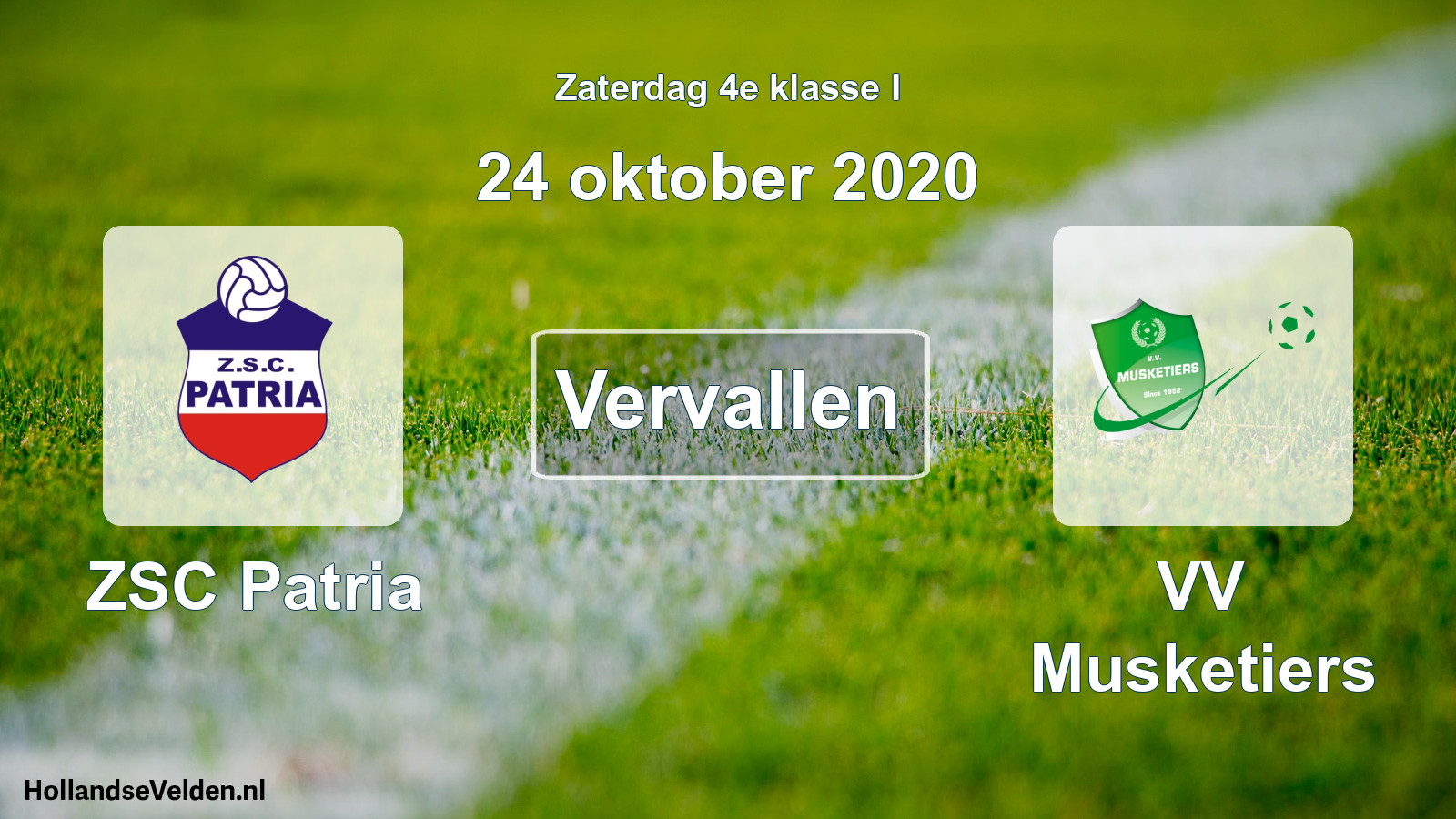 Scheduled Match: ZSC Patria - VV Musketiers (24 October 2020)