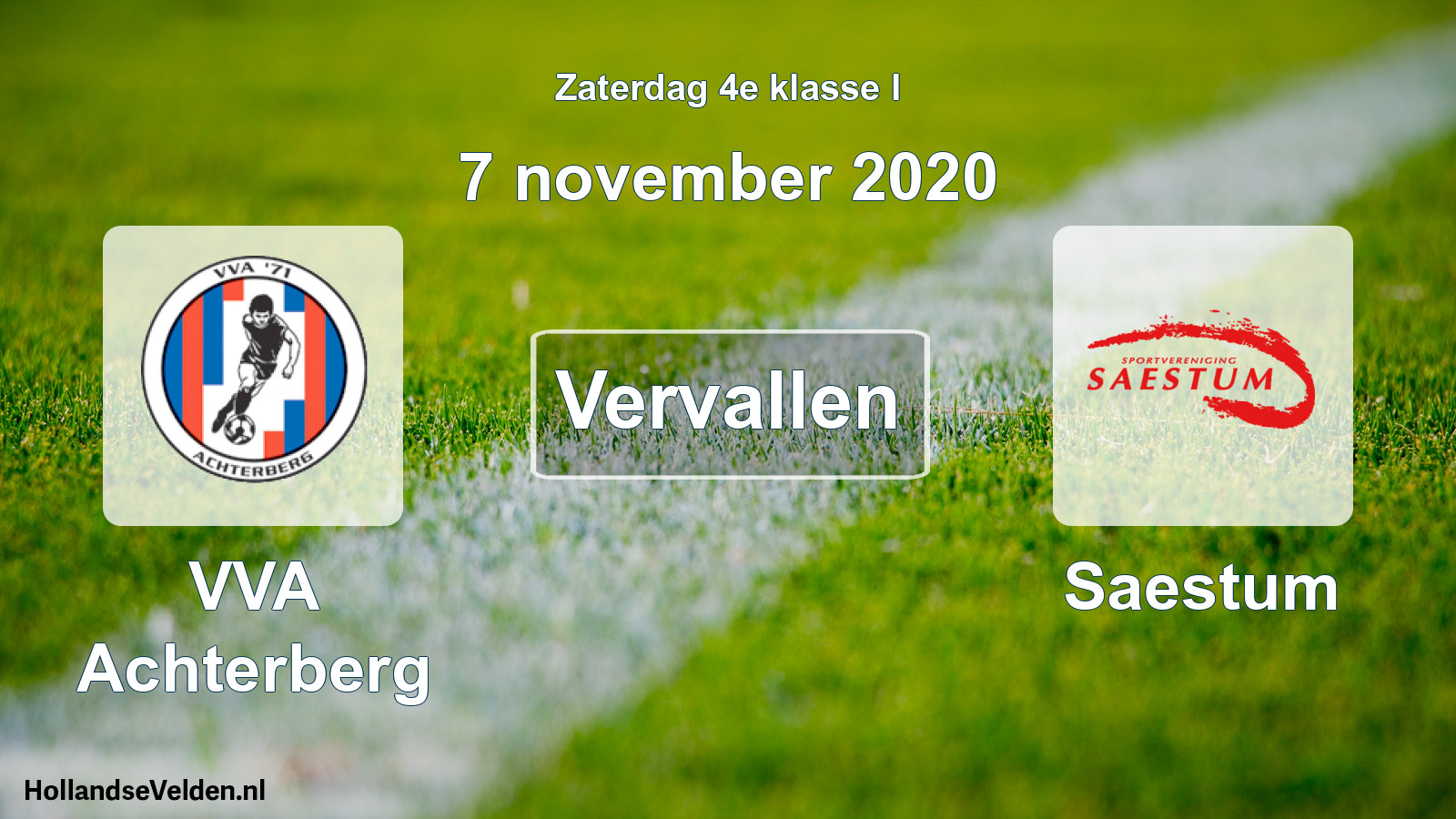 Scheduled Match: VVA Achterberg - Saestum (7 November 2020)