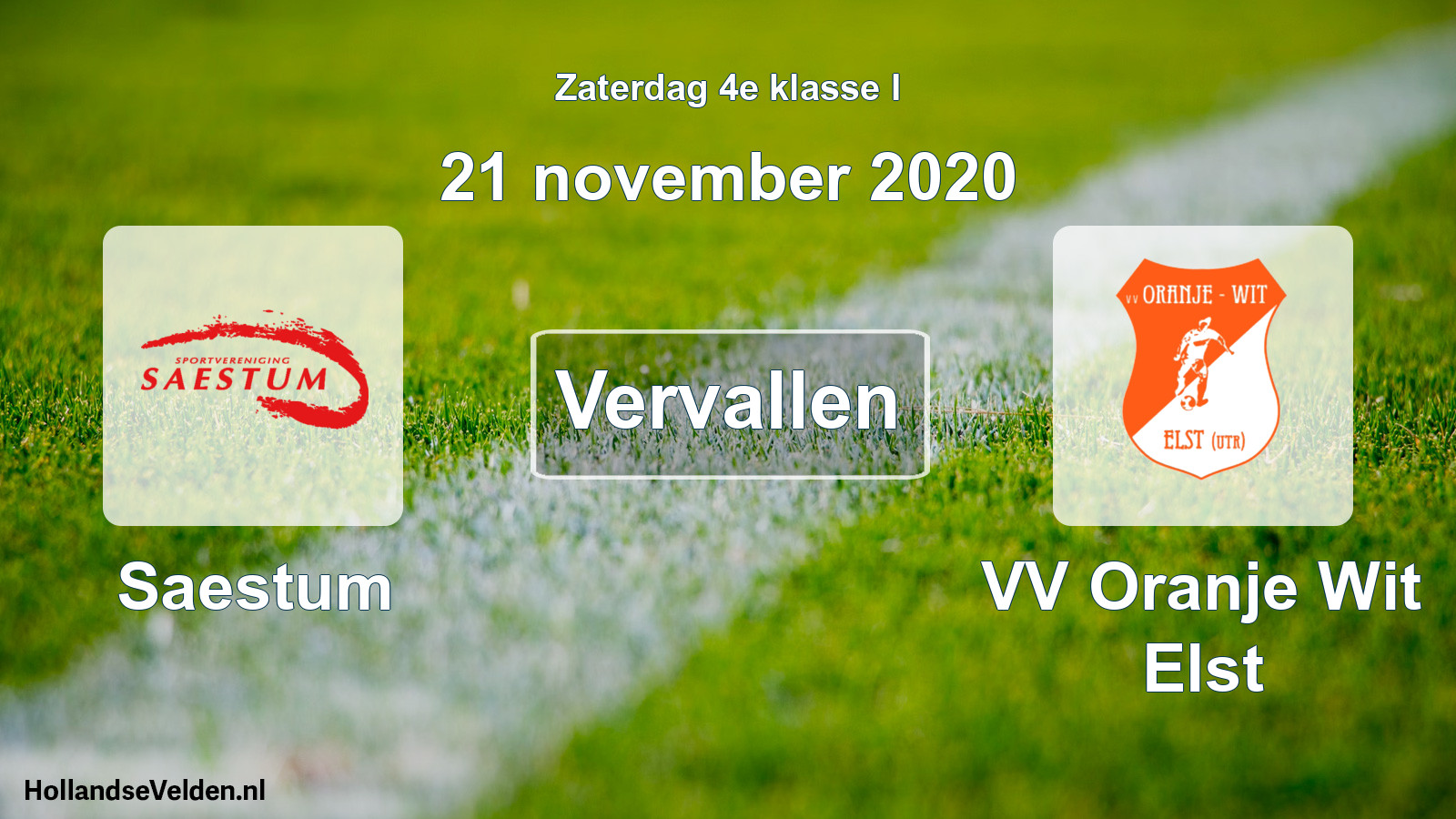 Scheduled Match: Saestum - VV Oranje Wit Elst (21 November 2020)