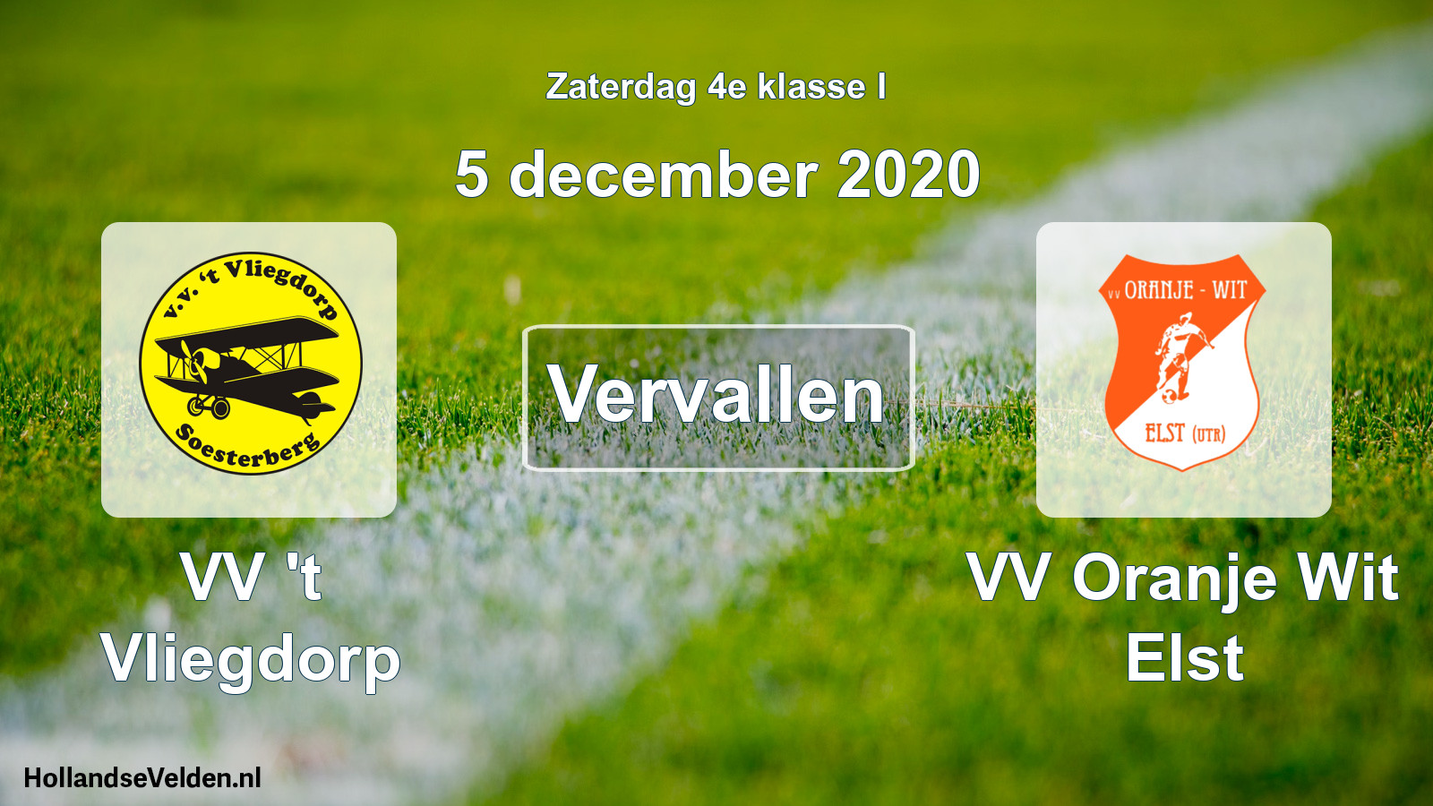 Scheduled Match: VV 't Vliegdorp - VV Oranje Wit Elst (5 December 2020)