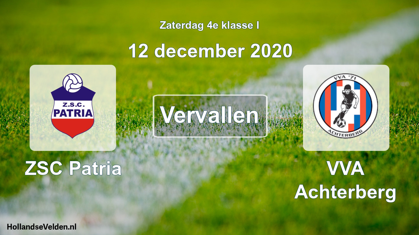 Scheduled Match: ZSC Patria - VVA Achterberg (12 December 2020)