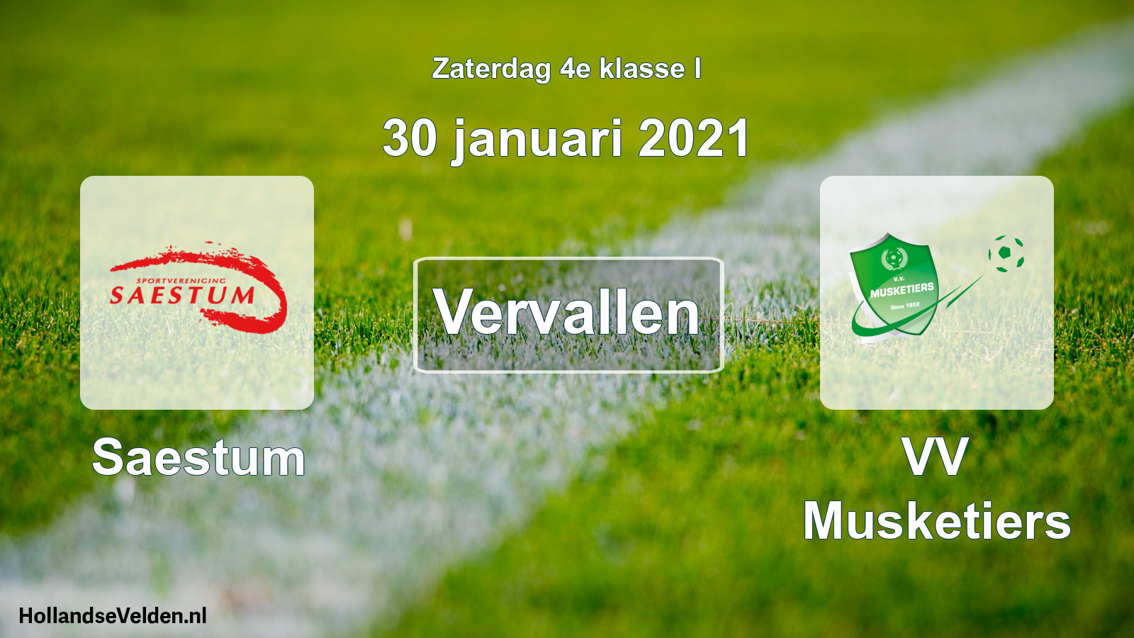 Scheduled Match: Saestum - VV Musketiers (30 January 2021)