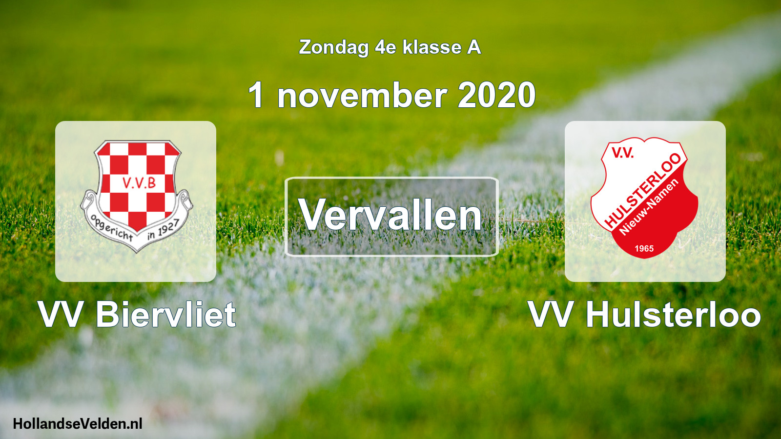Scheduled Match: VV Biervliet - VV Hulsterloo (1 November 2020)