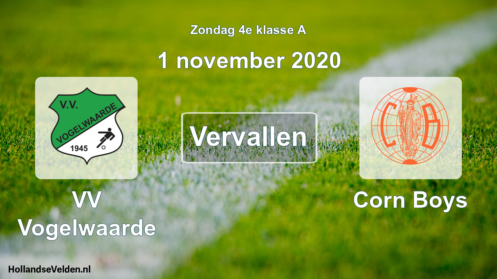 Scheduled Match: VV Vogelwaarde - Corn Boys (1 November 2020)