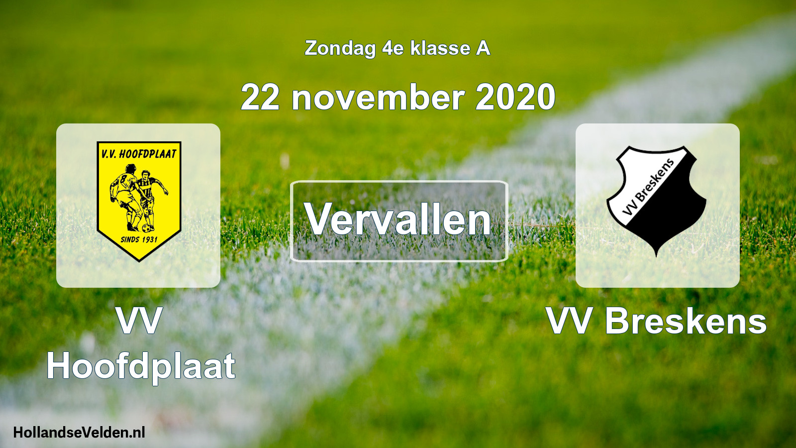 Scheduled Match: VV Hoofdplaat - VV Breskens (22 November 2020)
