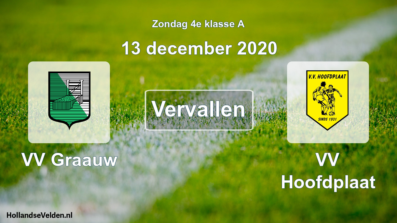 Scheduled Match: VV Graauw - VV Hoofdplaat (13 December 2020)