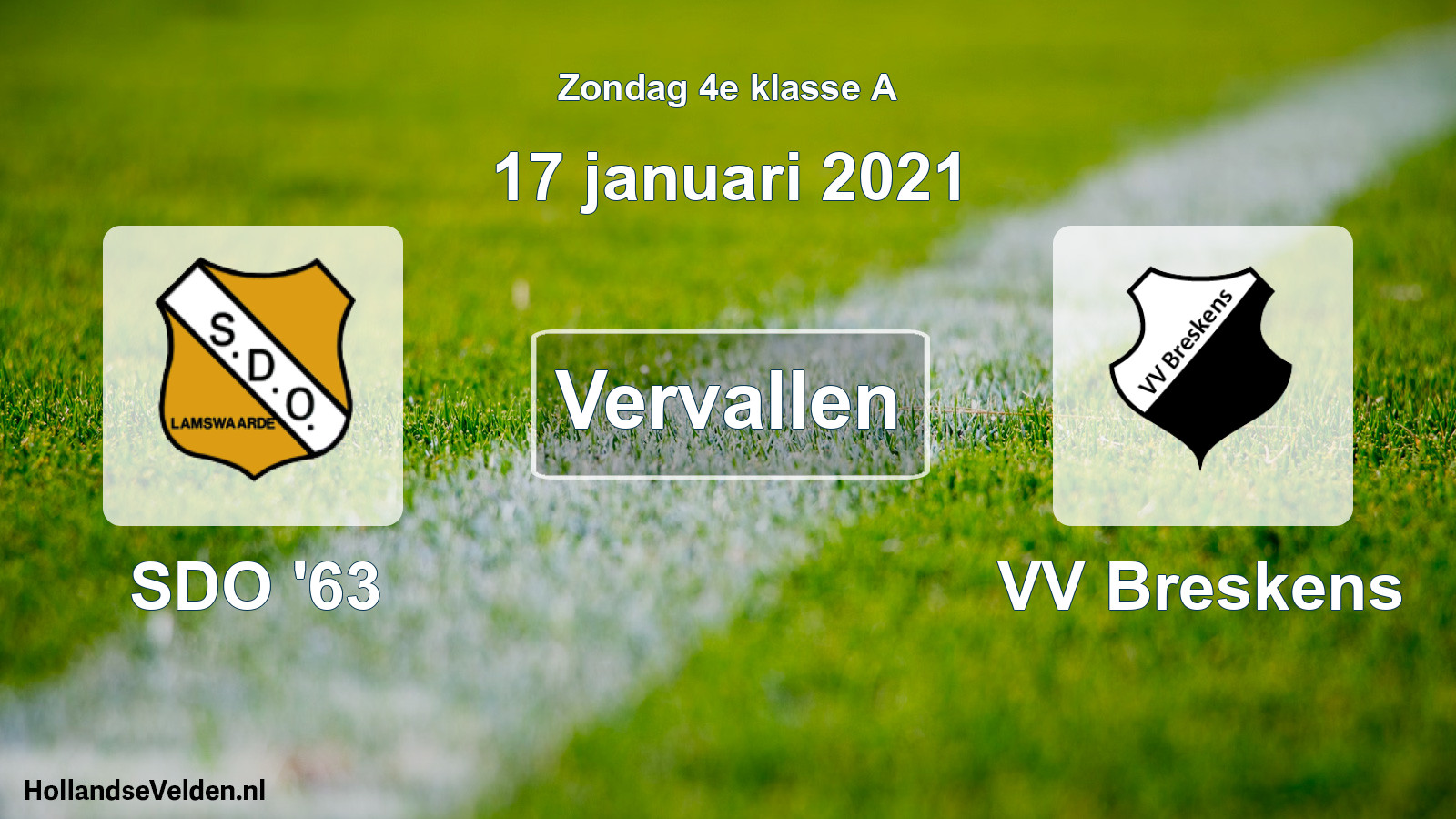Scheduled Match: SDO '63 - VV Breskens (17 January 2021)
