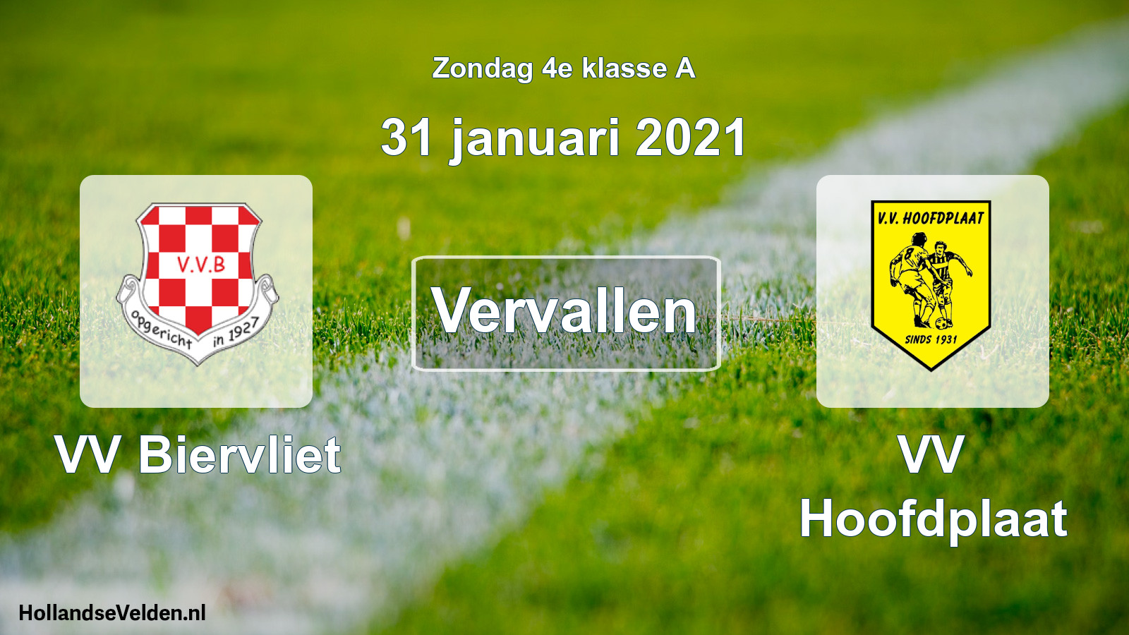 Scheduled Match: VV Biervliet - VV Hoofdplaat (31 January 2021)