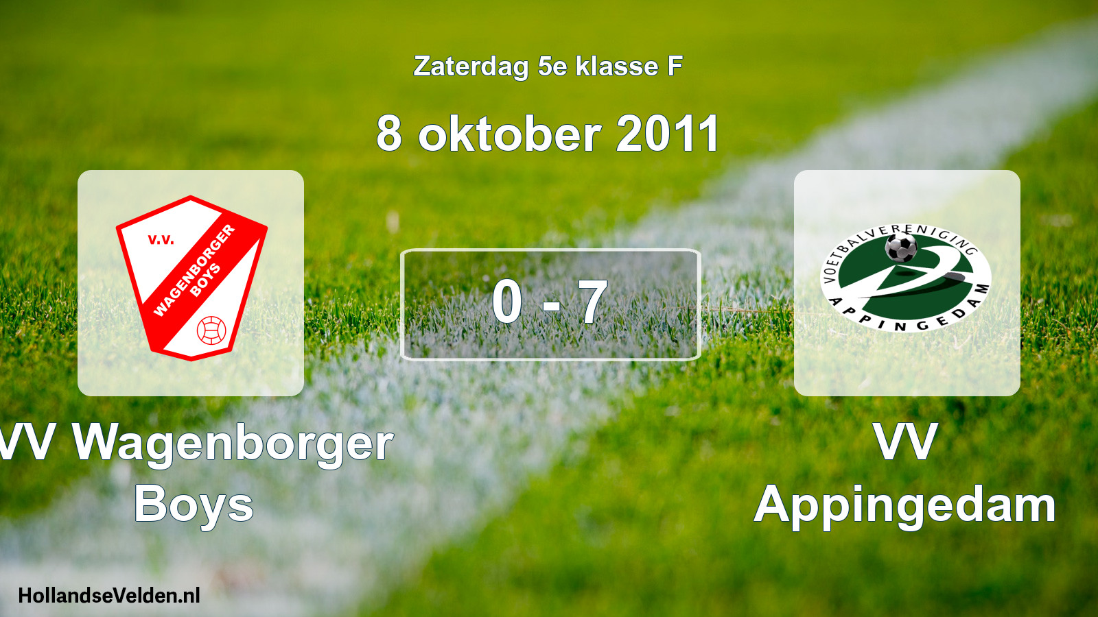 Total number of matches played: VV Wagenborger Boys - VV Appingedam 0 - 7 (8 October 2011)