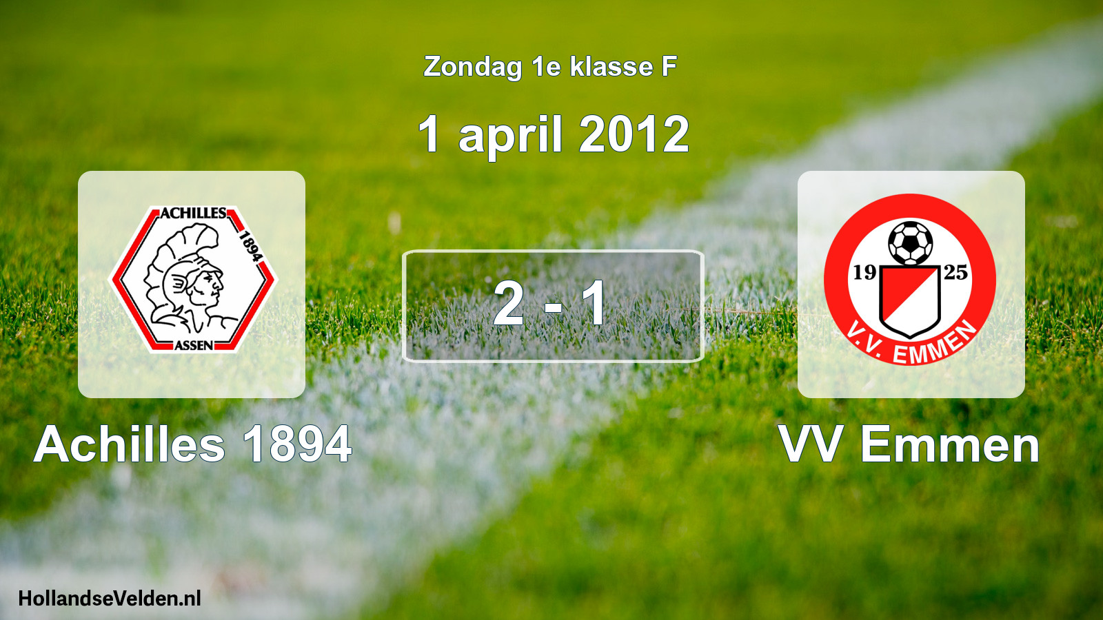 Total number of matches played: Achilles 1894 - VV Emmen 2 - 1 (1 April 2012)