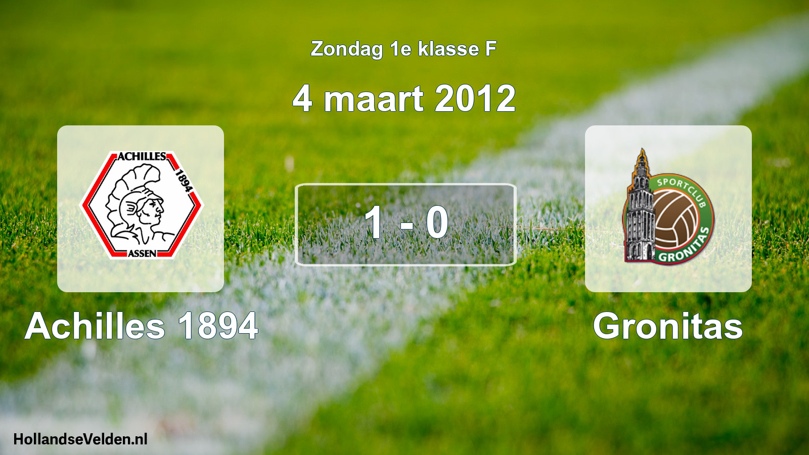 Total number of matches played: Achilles 1894 - Gronitas 1 - 0 (4 March 2012)