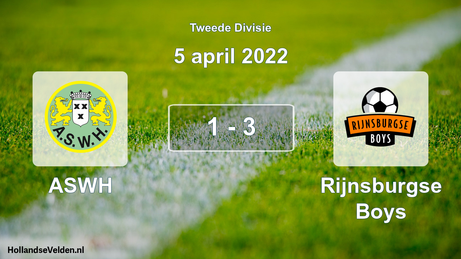 Total number of matches played: ASWH - Rijnsburgse Boys 1 - 3 (5 April 2022)