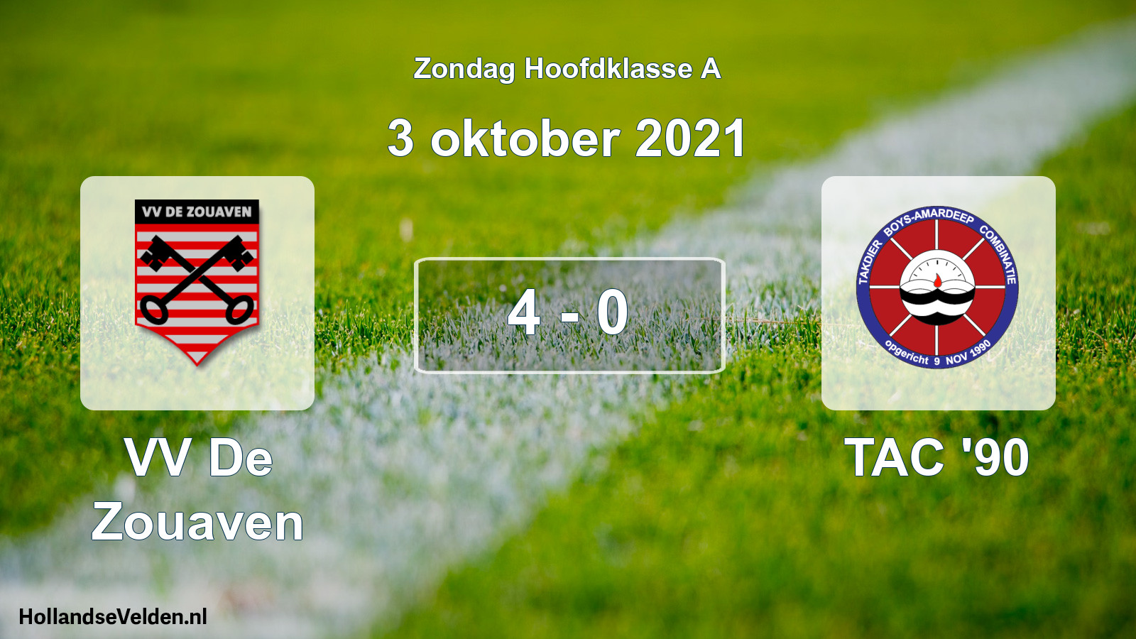 Total number of matches played: VV De Zouaven - TAC '90 4 - 0 (3 October 2021)