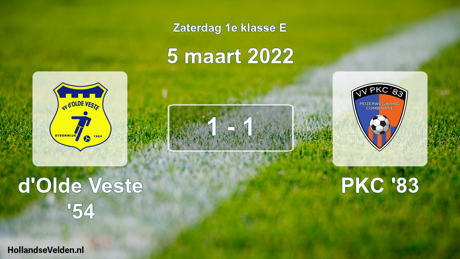Total number of matches played: d'Olde Veste '54 - PKC '83 1 - 1 (5 March 2022)