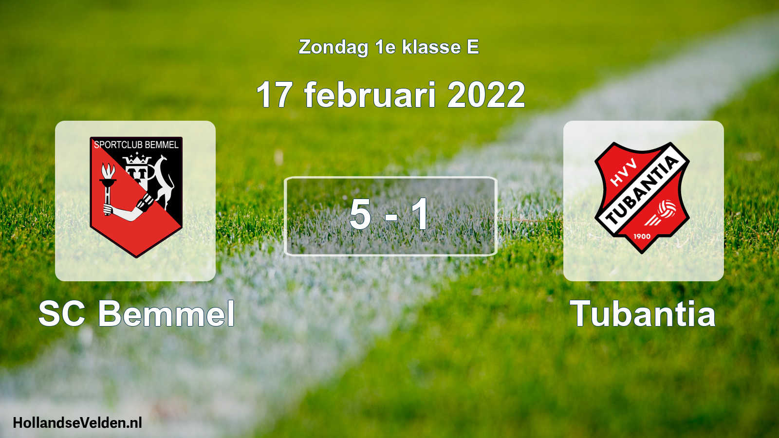 Total number of matches played: SC Bemmel - Tubantia 5 - 1 (17 February 2022)