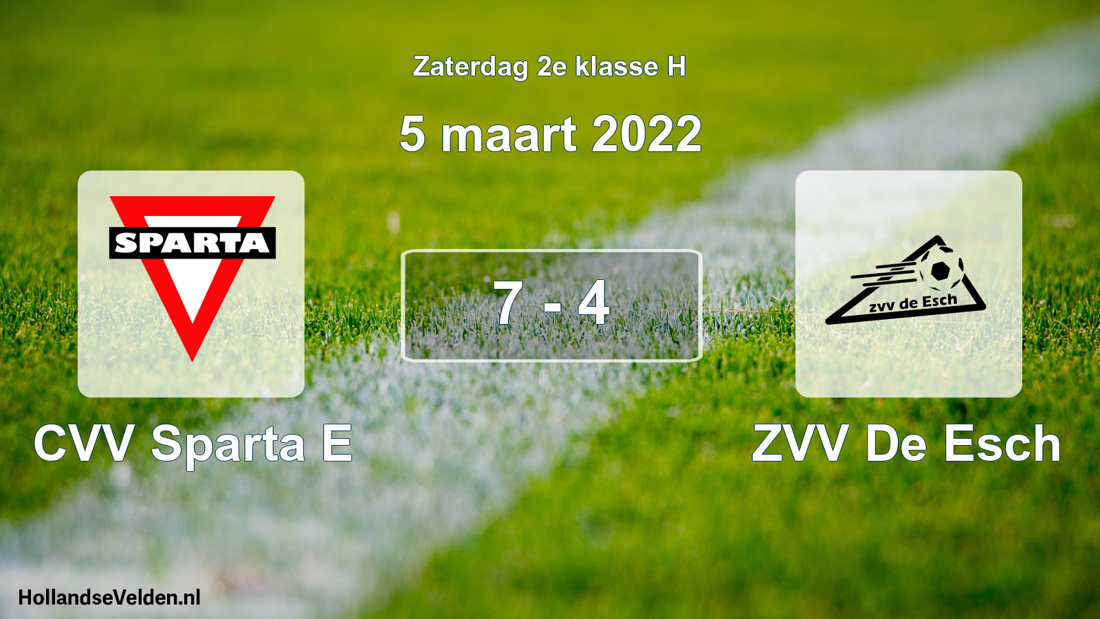Total number of matches played: CVV Sparta E - ZVV De Esch 7 - 4 (5 March 2022)