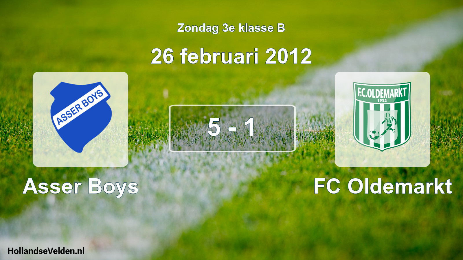Total number of matches played: Asser Boys - FC Oldemarkt 5 - 1 (26 February 2012)