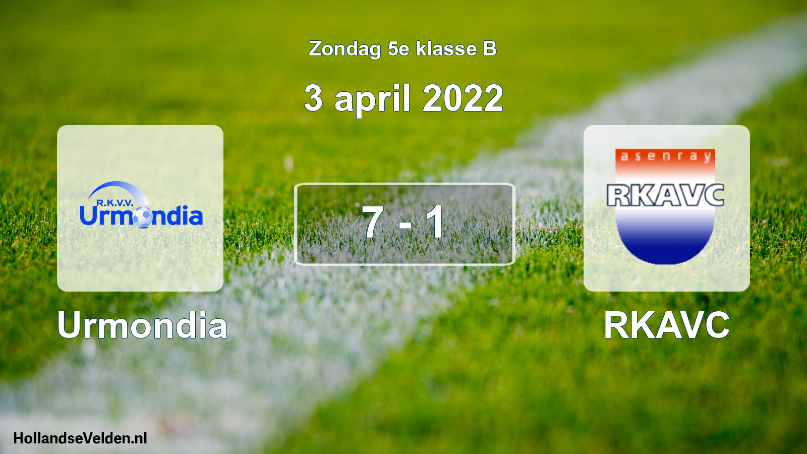 Total number of matches played: Urmondia - RKAVC 7 - 1 (3 April 2022)
